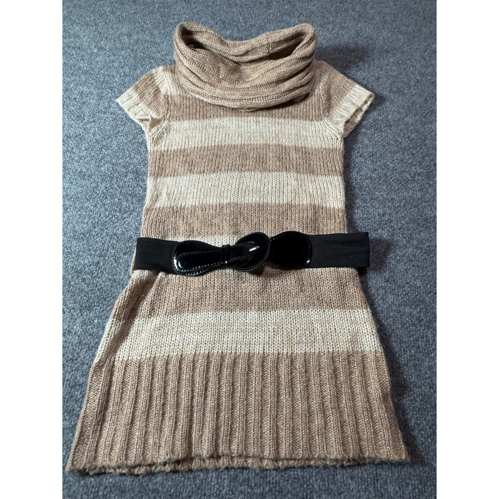 Sweater Project Kids‎ Dress Tan & Beige Striped Cowl Neck Knit S 7/8